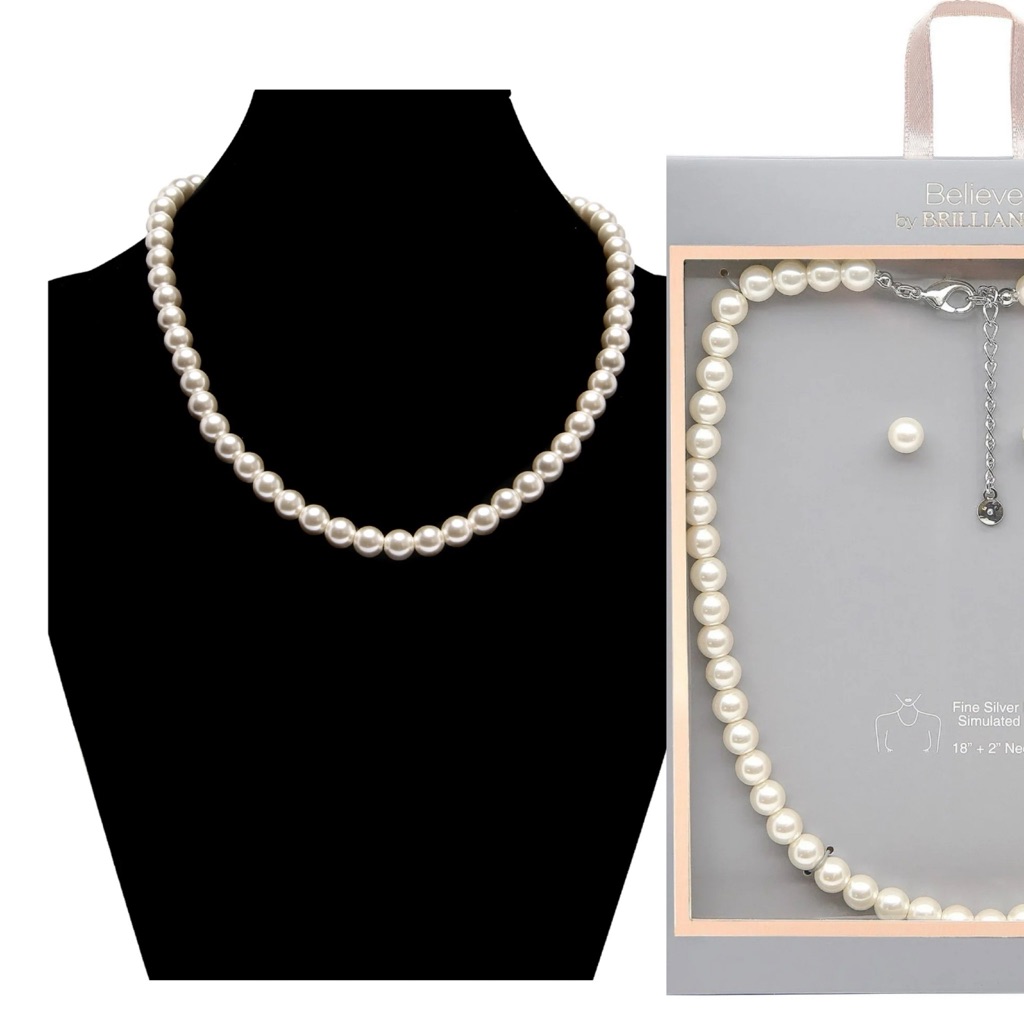Pearl Necklace And Earring Set 15$
